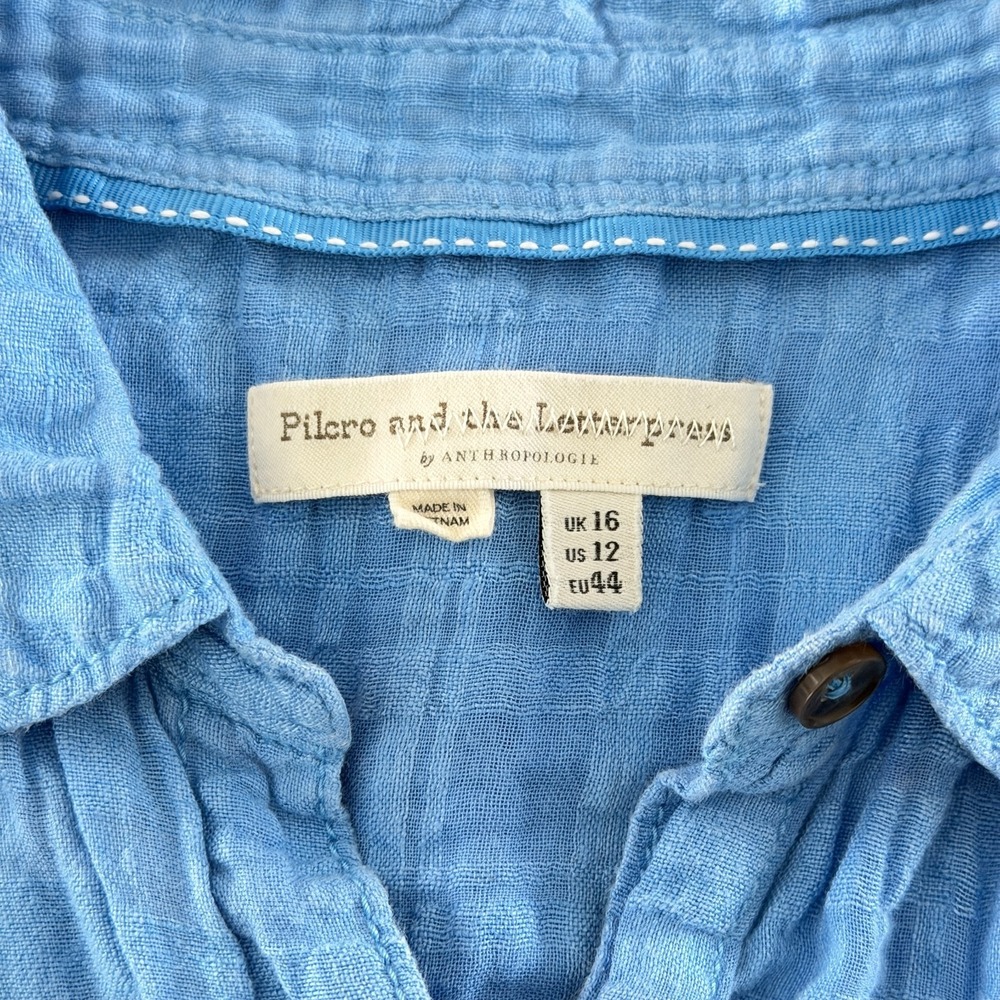 Anthropologie Pilcro & the Letterpress Gauzy Linen-Blend Button-Up Top Size 12 - Picture 7 of 11